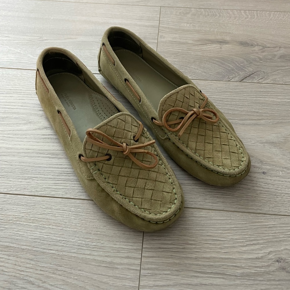 Bottega Veneta Green Suede Moccasins